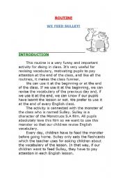 English worksheet: Routine: We feed Sulley!