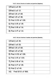 English worksheet: Fraction Problems