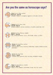 English Worksheet: Are you the same as horoscope says?