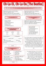 English Worksheet: SONG!!! Ob-La-Di, Ob-La-Da [The Beatles] - Printer-friendly version included