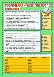 English Worksheet: FALSE FRIENDS VOCABULARY 1/2