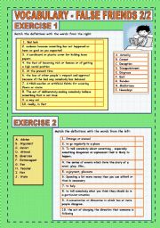 English Worksheet: FALSE FRIENDS VOCABULARY