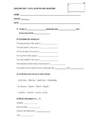 English Worksheet: TEST ABOUT DAYS MONTHS AND SEASONS