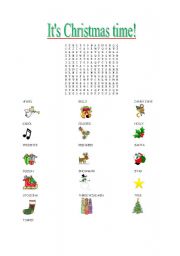 English Worksheet: Christmas Wordsearch