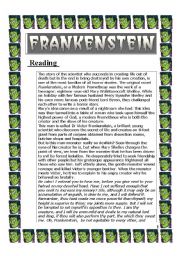 English Worksheet: Frankenstein (reading - 2 pages)