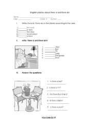 English Worksheet: there is and there are