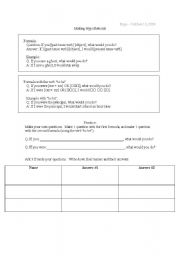 English worksheet: Asking and Answering Hypotheticals (conditional)