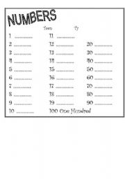 English worksheet: Numbers 1-100