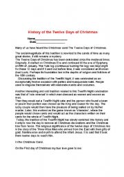 English Worksheet: History 12 Days Of Christmas