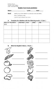 English worksheet: FOODS AND DRINK