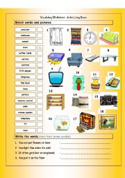 Vocabulary Matching Worksheet - IN THE LIVING ROOM