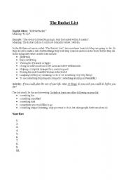 English Worksheet: The Bucket List