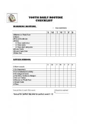 English worksheet: youth daily checklist