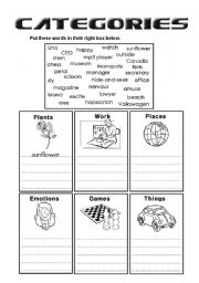 English Worksheet: Categories