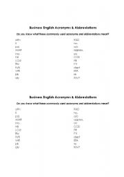 English worksheet: Business English Acronyms & Abbreviations