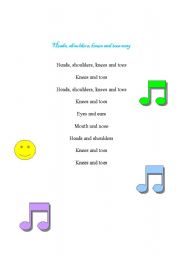 English worksheet: Heads, shoulders, knees and toes song