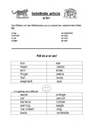 English Worksheet: Indefinite article a/an
