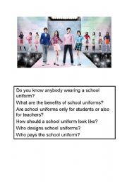 English worksheet: Reflection about School Uniforms
