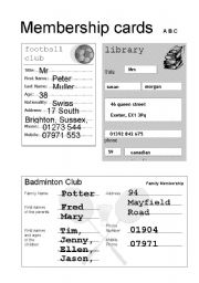 Membership Cards  - Gap Information Exercise