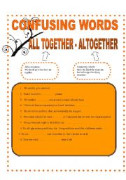 English Worksheet: CONFUSING WORDS 2 - ALL TOGETHER - ALTOGETHER