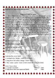 English Worksheet: King Bruce and the Spider