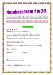English worksheet: numbers  from 1 to 20 (2 pages)