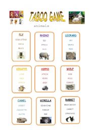 English Worksheet: animals taboo