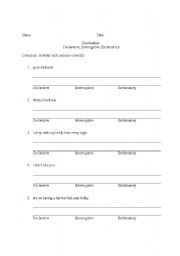 English worksheet: interrogative, exclamatory, declarative