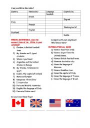 English Worksheet: Countries and languages