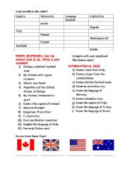 English worksheet: Countries and languages