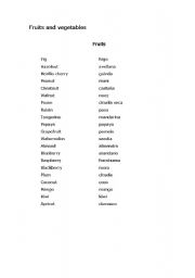 English worksheet: fruits and vegetables