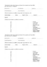 English worksheet: test on numbers