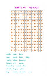 English worksheet: Parts of the body Wordsearch Puzzle