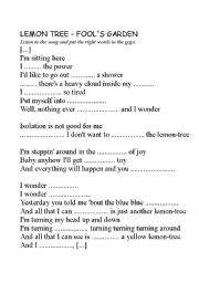 English Worksheet: LEMON TREE - SONG ACTIVITY