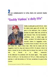 English Worksheet: Reading on Daddys yankee routine