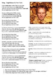 English Worksheet: Song Warmer Activity: Sting - Englishman In New York