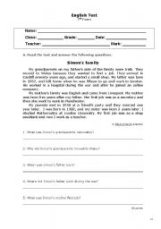 English Worksheet: English test - 7th grade