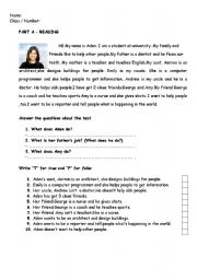 English Worksheet: reading about jobs and comprehension questions