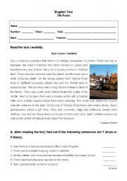 English Worksheet: English test - 7th grade (Part I)