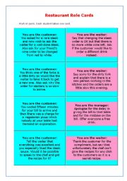 English Worksheet: RESTAURANT ROLE CARDS