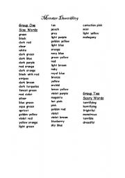 English Worksheet: Monster Describing Words