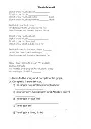 English worksheet: School - Wonderful World