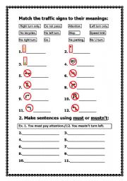 English Worksheet: Traffic signs - must/musnt