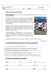 English Worksheet: Hoidays - Bed and Breakfast