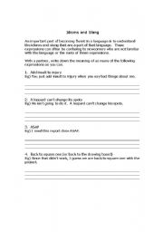 English worksheet: Idioms and Slang