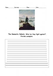 English worksheet: The Romantic Rebels: What do they fight against?