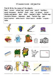 English Worksheet: classroom objects