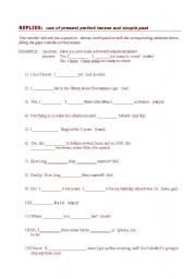 English worksheet: Review of Present Perfect Simple, Continuous and Simple Past Usage
