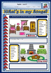 English Worksheet: IN MY HOUSE (TWO PAGES)