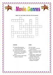 English Worksheet: Movie Genre Crosswords